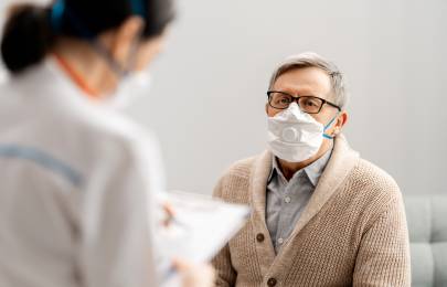 HCP patients doctor and patient exam with masks